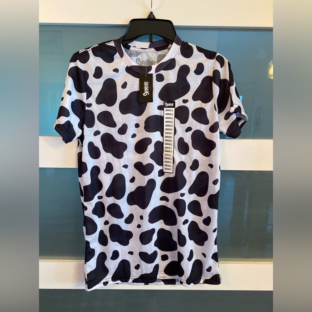 Cow Print Unisex Tee from Spencer’s, sizes SM and MED